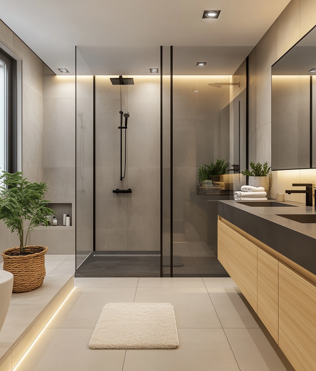 Salle de bain hôtelière chic réalisée par C2PI