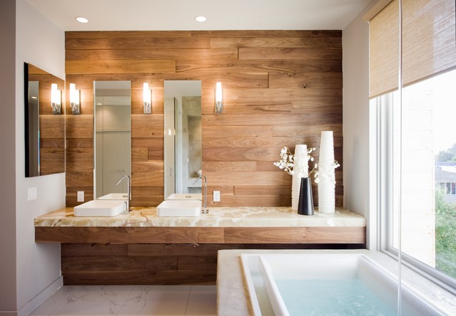 Salle de bain naturelle bois réalisée par C2PI
